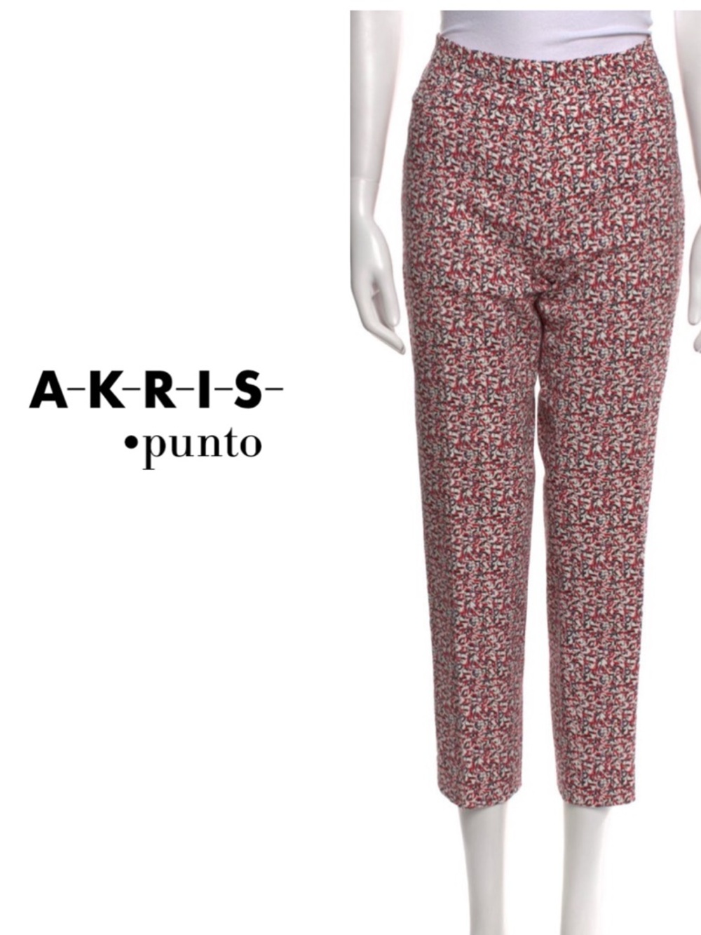 Akris Punto Red Multi Print Slim Tapered Pants